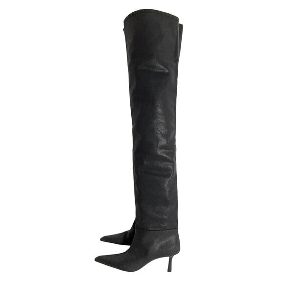 Alexander Wang 'Viola 65' Black Leather High Hip Boot Size 10 - Picture 1 of 4